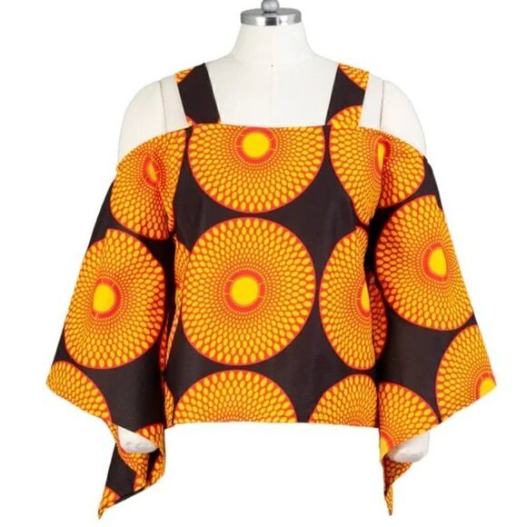 Kara Chic by NF Cold Shoulder One Size Fits Most Afrocentic Top Yellow/Black - Picture 1 of 5
